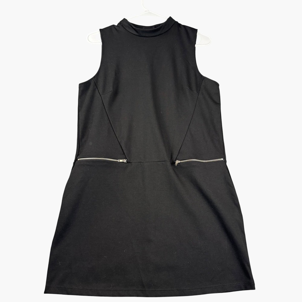 Forever 21 Black Mock Neck Zipper Detail Sleeveless Mini Dress Size M